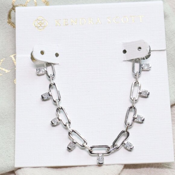 Kendra Scott Silver White CZ Crystal Chain Necklace Lindy Sparkle Glam - Picture 1 of 3